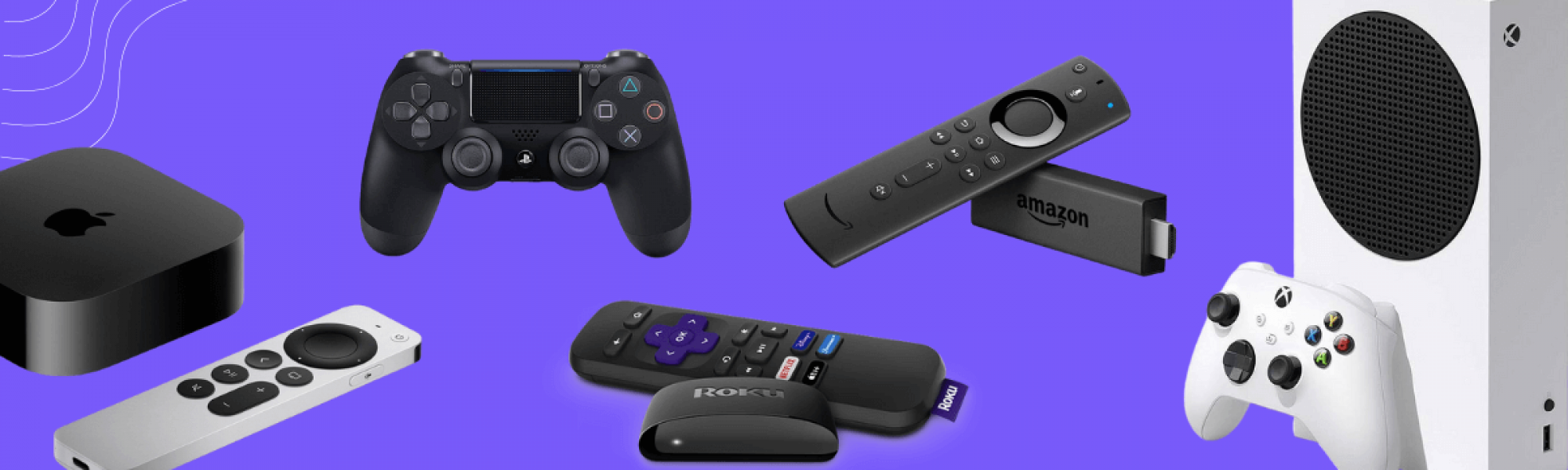 Different connected TV devices displayed on a purple background