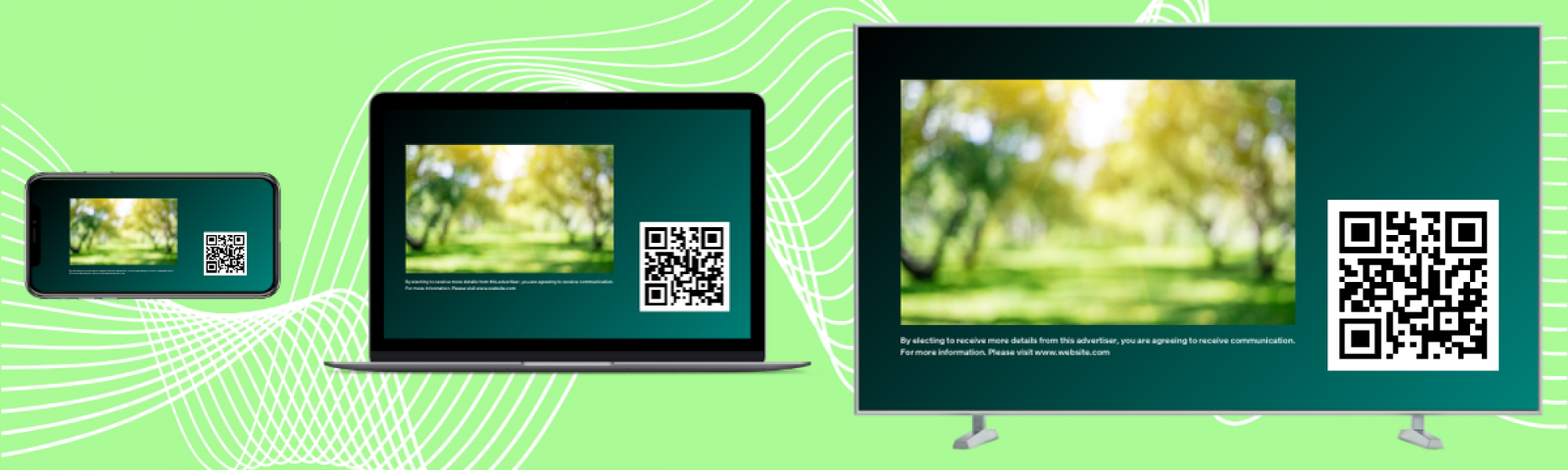 A nature image on multiple different screens with a green background